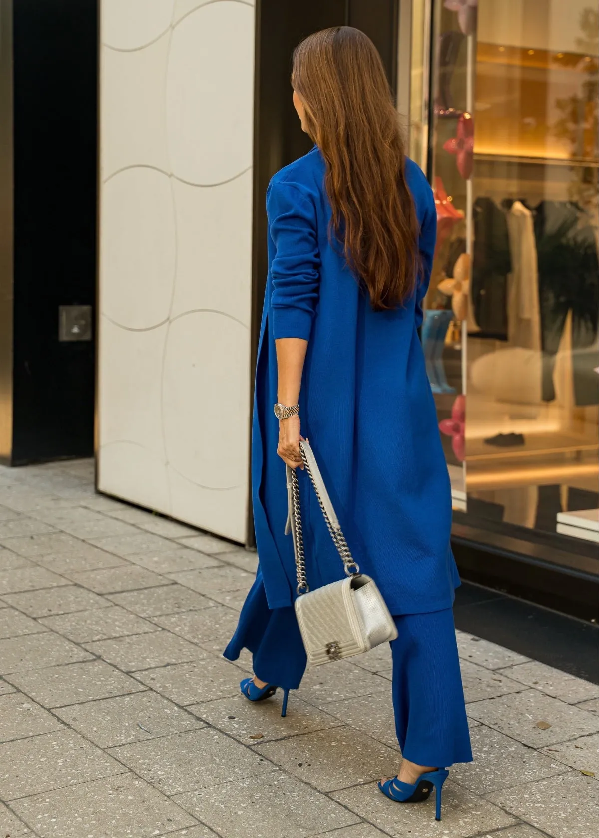 Eirini Knitted Three-Piece Pants Set - Royal Blue