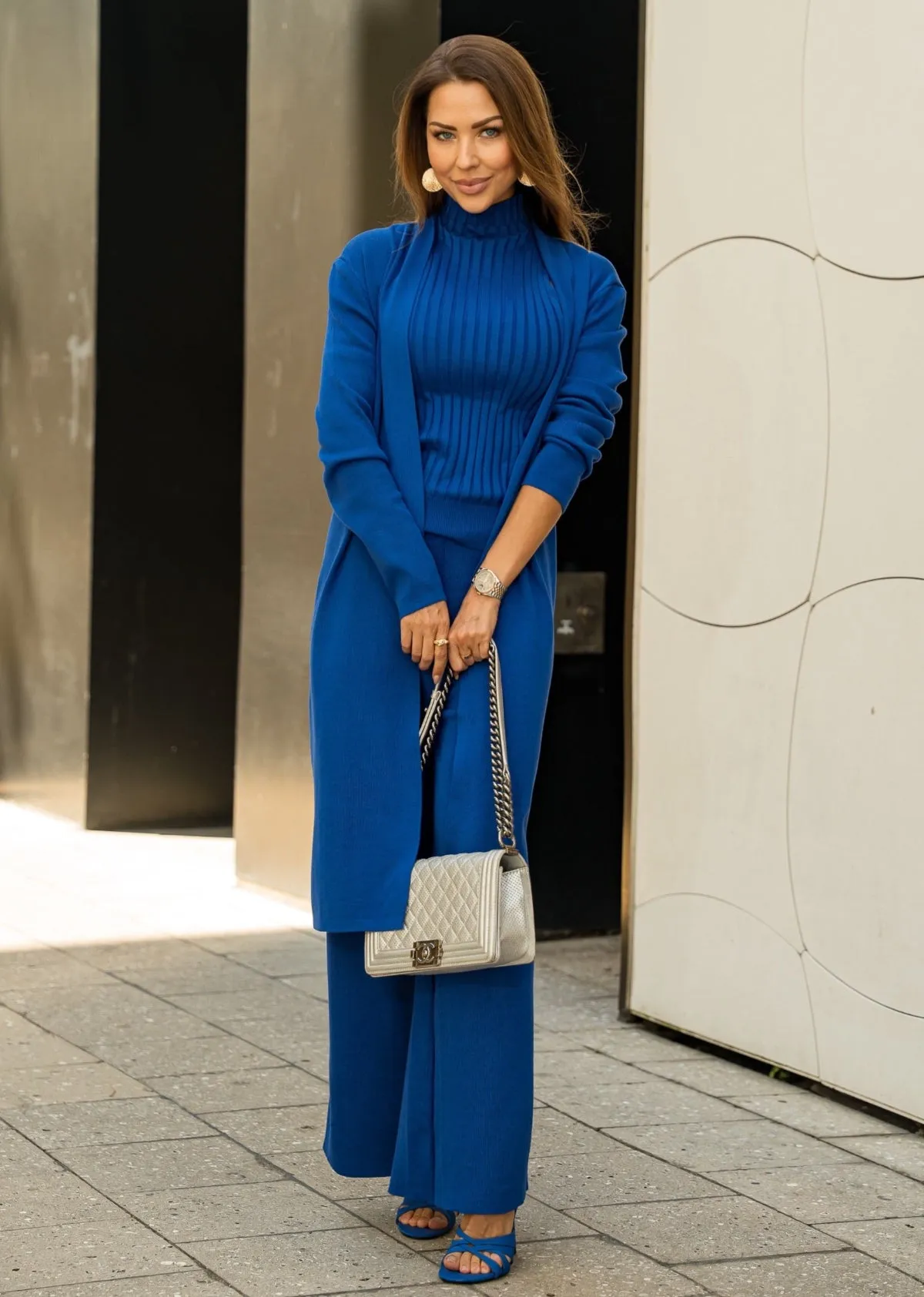 Eirini Knitted Three-Piece Pants Set - Royal Blue