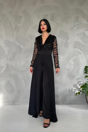 ELS Sleeve Tulle Skirt Jumpsuit - Black - Janesville