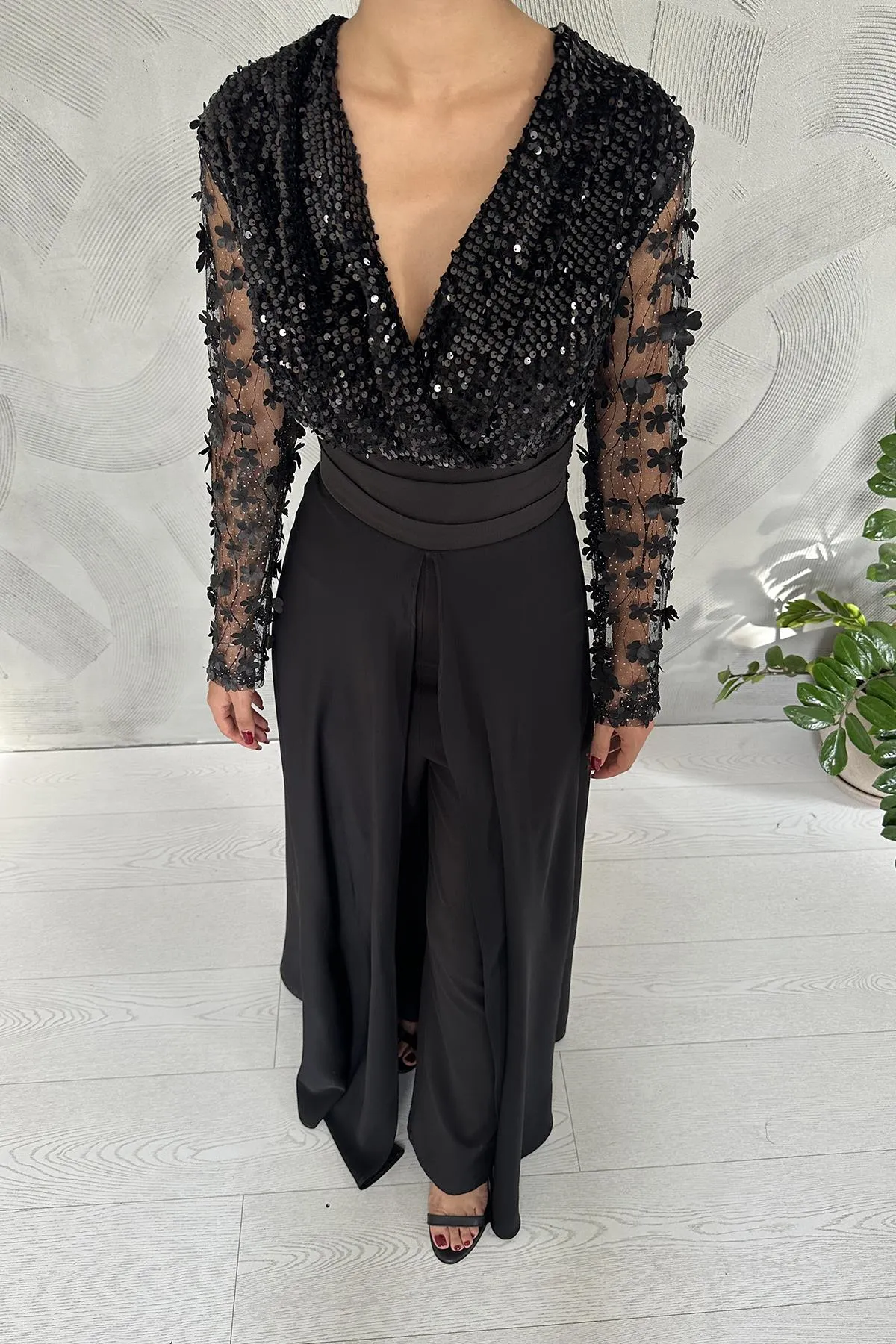 ELS Sleeve Tulle Skirt Jumpsuit - Black - Janesville