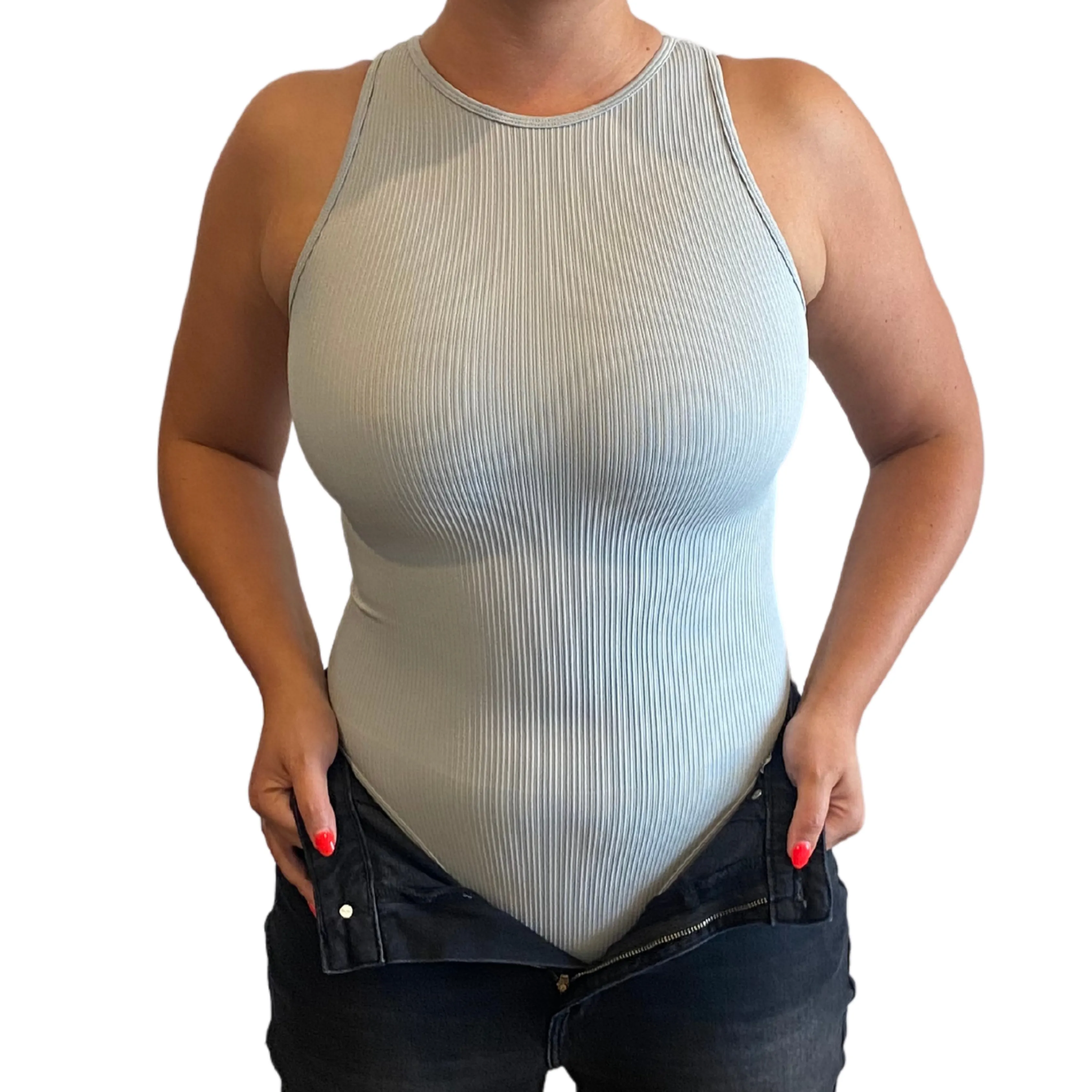 EMMA seamless ribbed leotard- Grey
