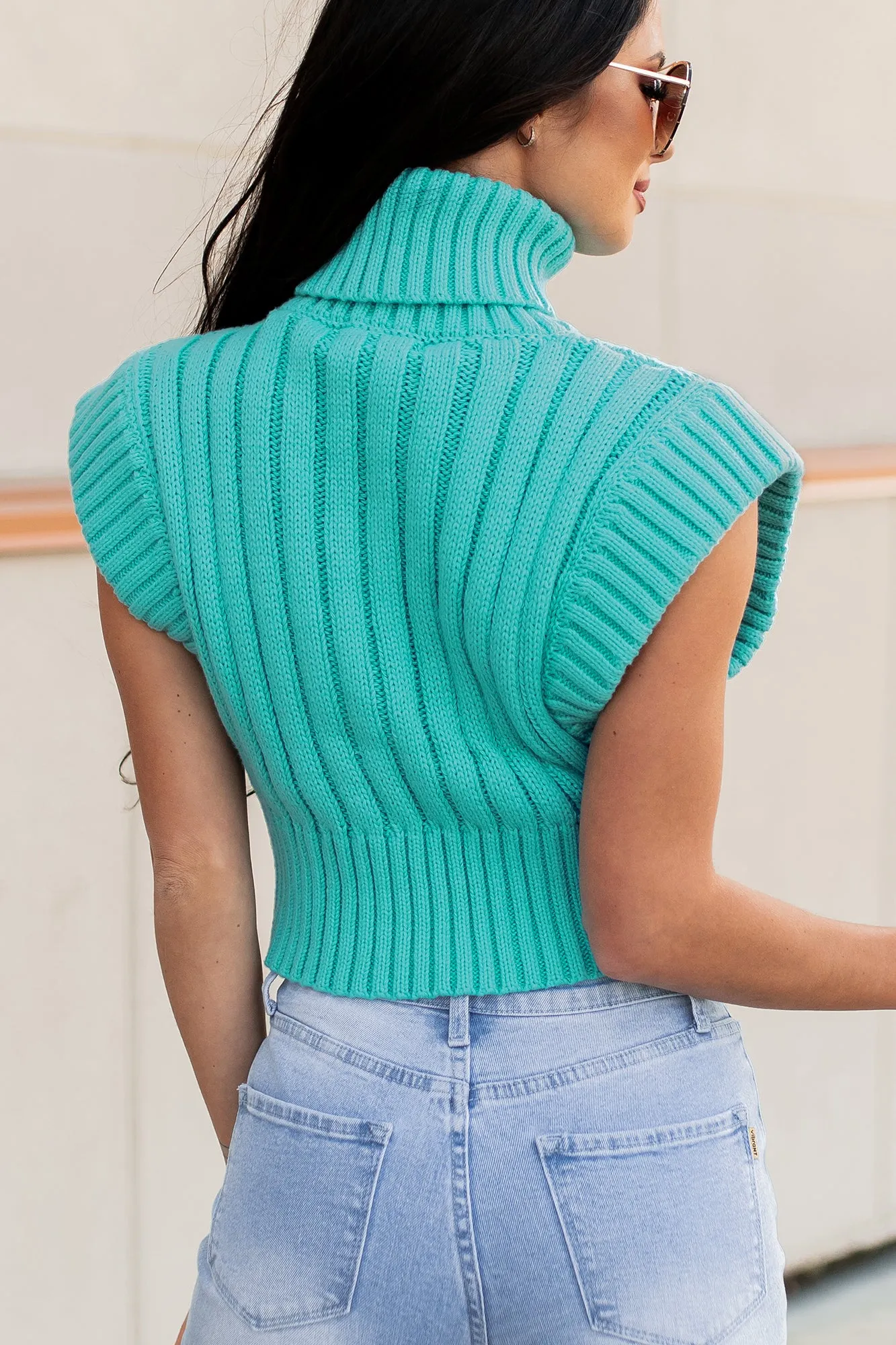 End Of An Era Sleeveless Turtleneck Sweater (Turquoise)