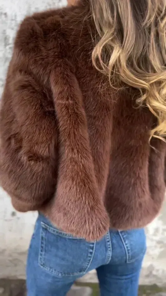 Fashion Stand Collar Plush Jacket Winter Casual Turtleneck Zipper Coat Fleece Tops Women's Clothing