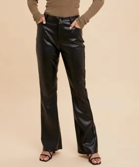Flared Vegan Leather Pants - Black