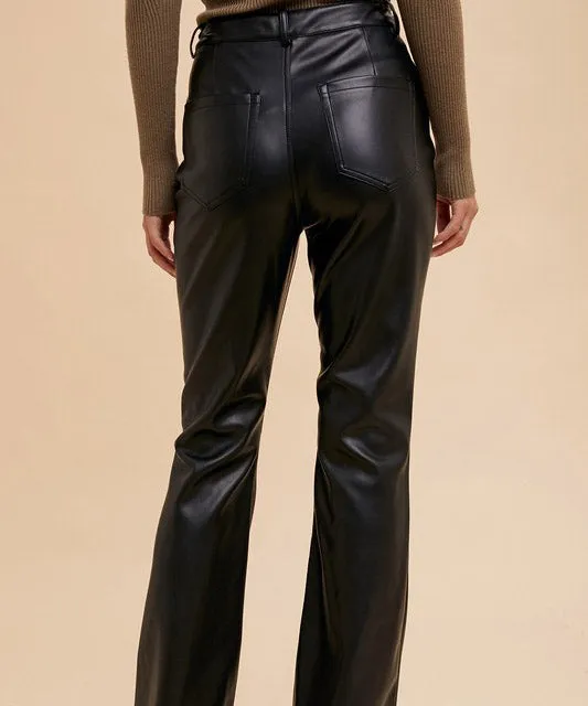 Flared Vegan Leather Pants - Black