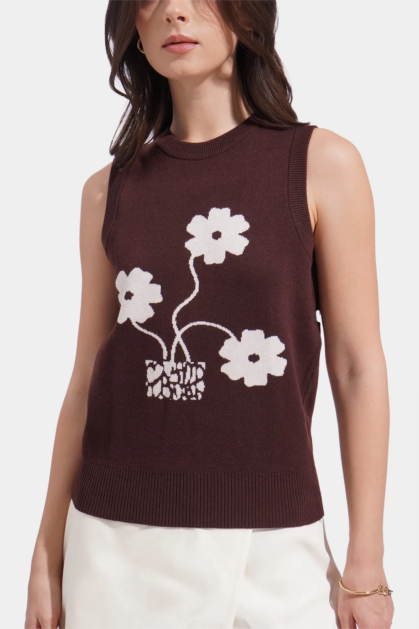 Floral Knitted Vest Graphic Tee