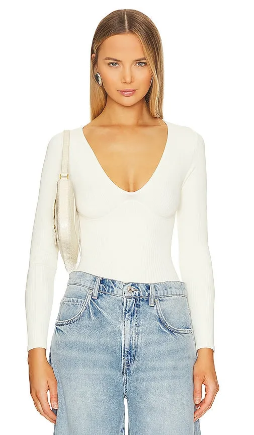 Free People x Intimately FP Meg Seamless V-neck Bodysuit In Ivory in Ivory