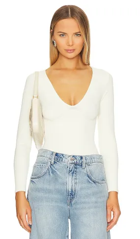 Free People x Intimately FP Meg Seamless V-neck Bodysuit In Ivory in Ivory