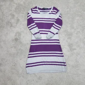 French Connection Womens Sweater Dress 3/4 Sleeves Round Neck Purple Gray US 8