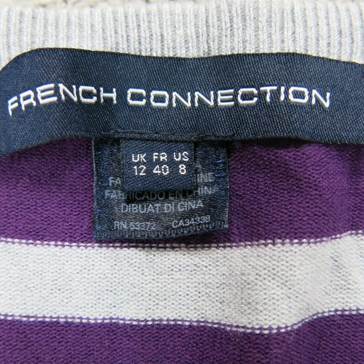 French Connection Womens Sweater Dress 3/4 Sleeves Round Neck Purple Gray US 8
