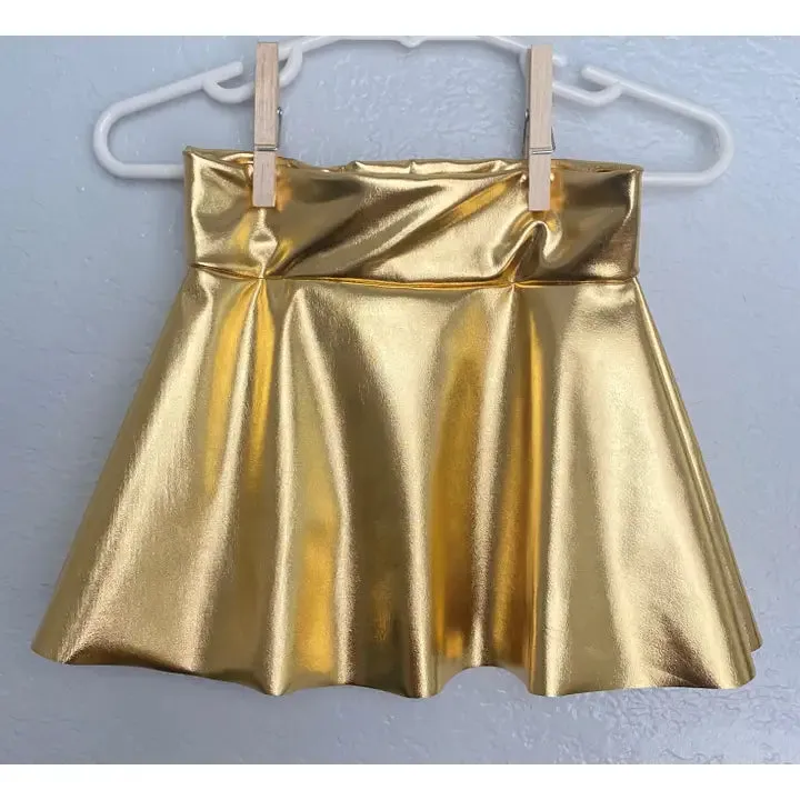 Gold Shiny Metallic Twirl Skirt - Tween
