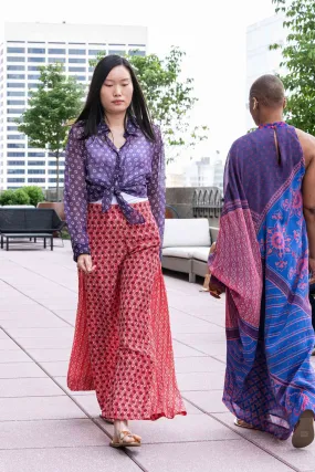 Hand Spun Silk Linen Pleated Wide Leg Pant