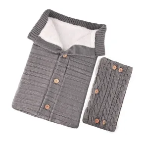 Infant Knitted Swaddle Wrap with matching stroller gloves