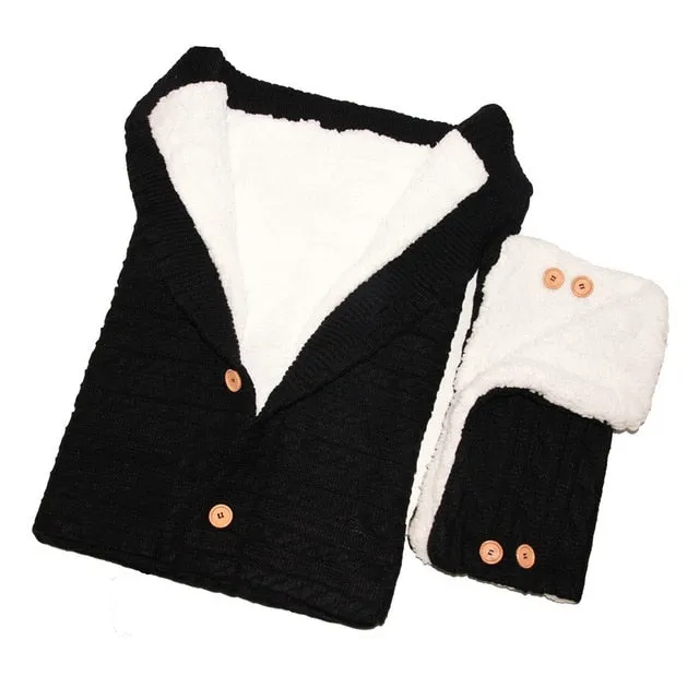 Infant Knitted Swaddle Wrap with matching stroller gloves