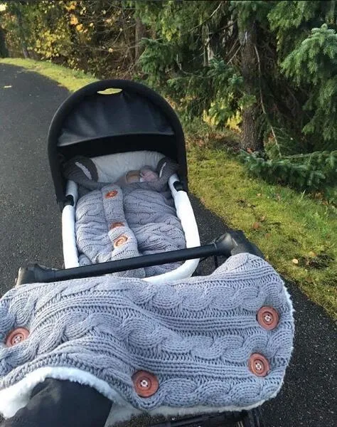 Infant Knitted Swaddle Wrap with matching stroller gloves