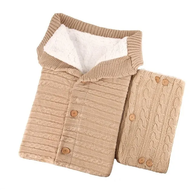 Infant Knitted Swaddle Wrap with matching stroller gloves