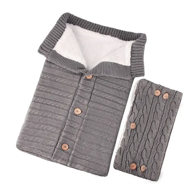 Infant Knitted Swaddle Wrap with matching stroller gloves