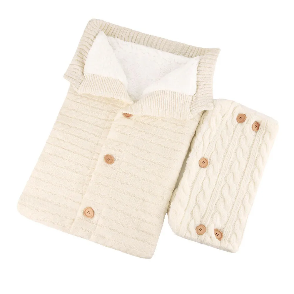 Infant Knitted Swaddle Wrap with matching stroller gloves