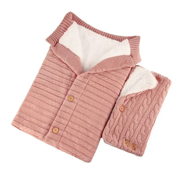 Infant Knitted Swaddle Wrap with matching stroller gloves