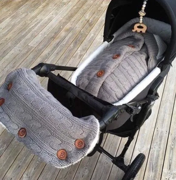 Infant Knitted Swaddle Wrap with matching stroller gloves
