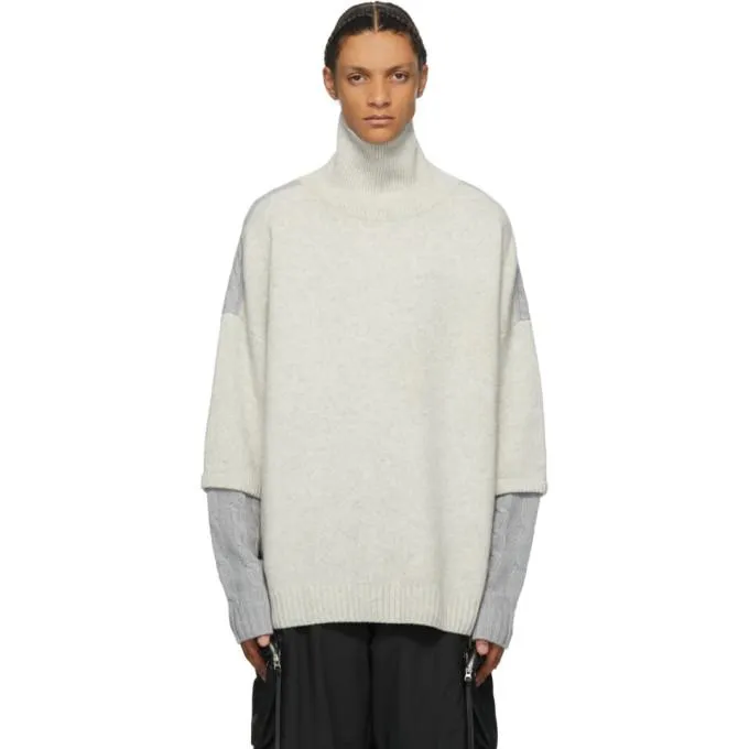 JERIH Grey Two-Tone Wool Turtleneck