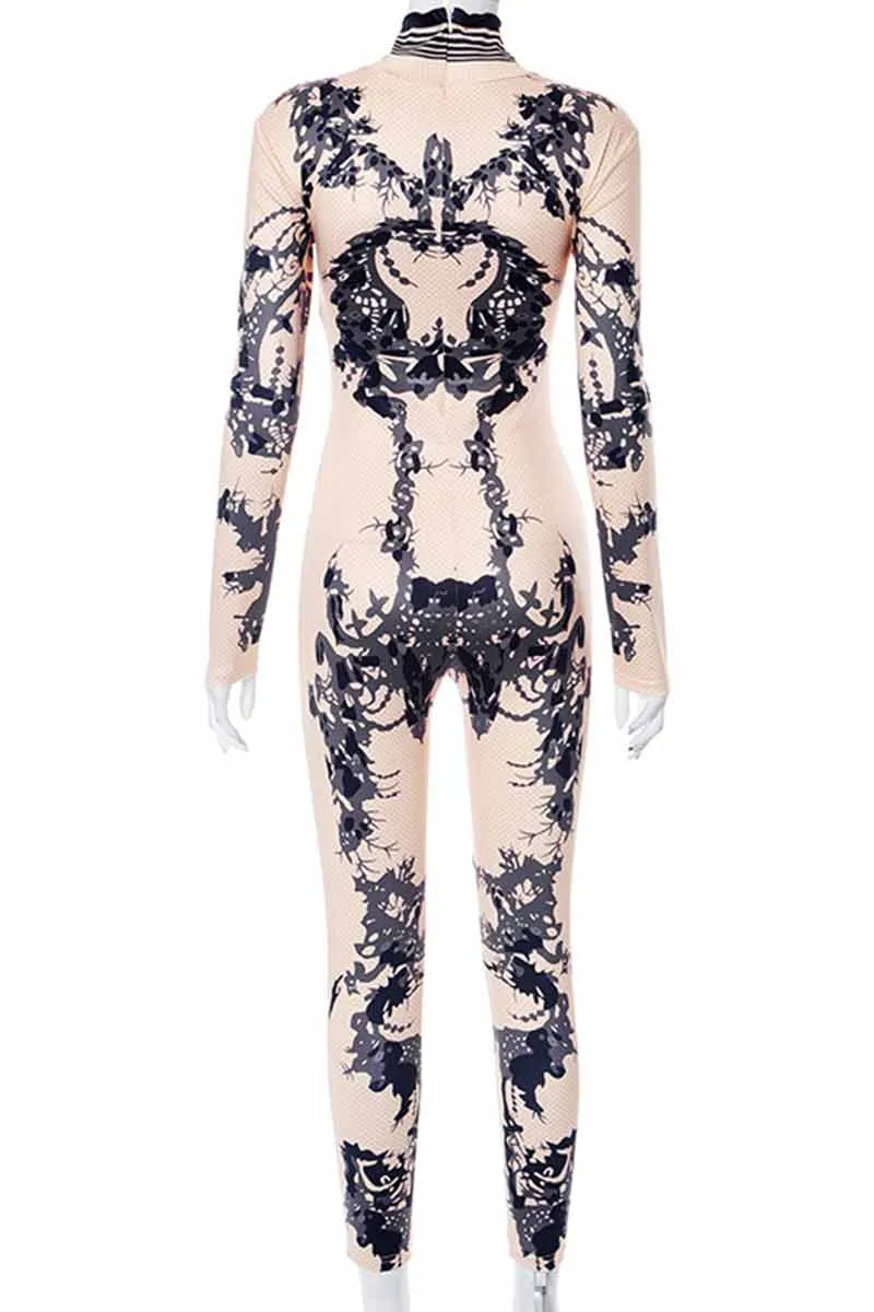 JH661 Turtleneck Graphic Print Jumsuit