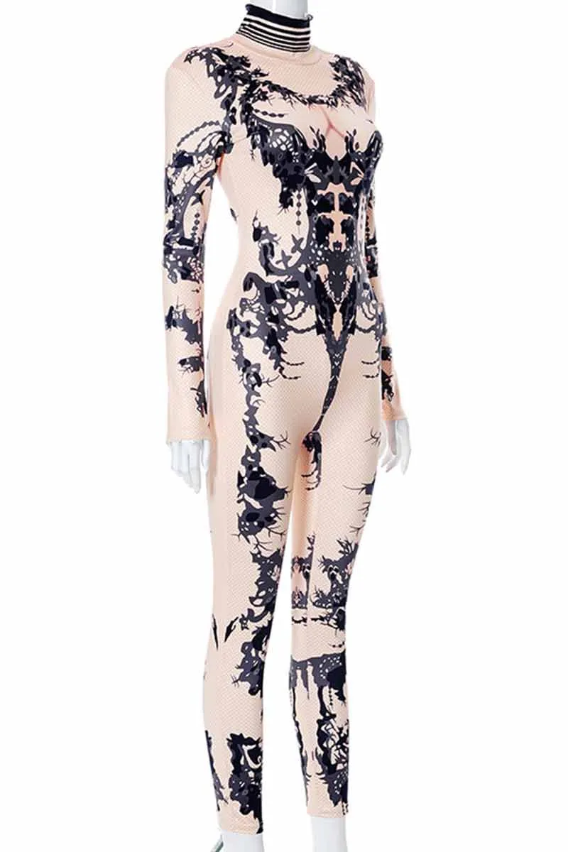 JH661 Turtleneck Graphic Print Jumsuit