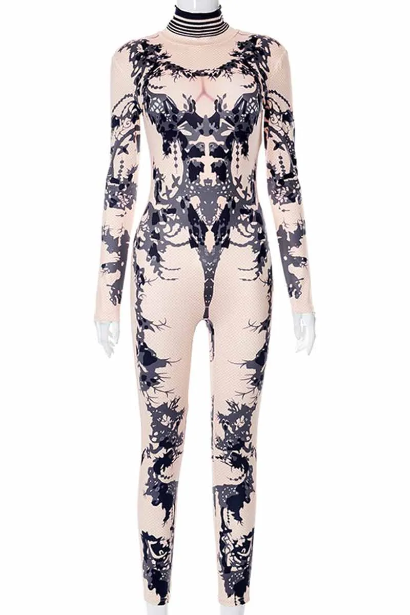 JH661 Turtleneck Graphic Print Jumsuit