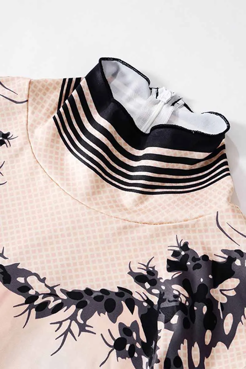 JH661 Turtleneck Graphic Print Jumsuit