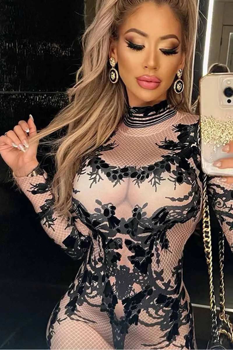 JH661 Turtleneck Graphic Print Jumsuit