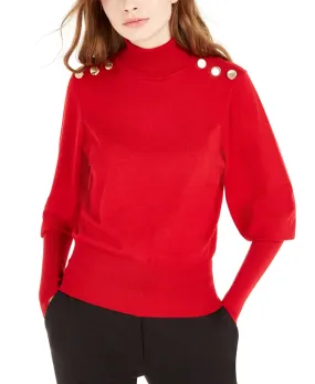 Juniors' Buttoned Turtleneck Sweater