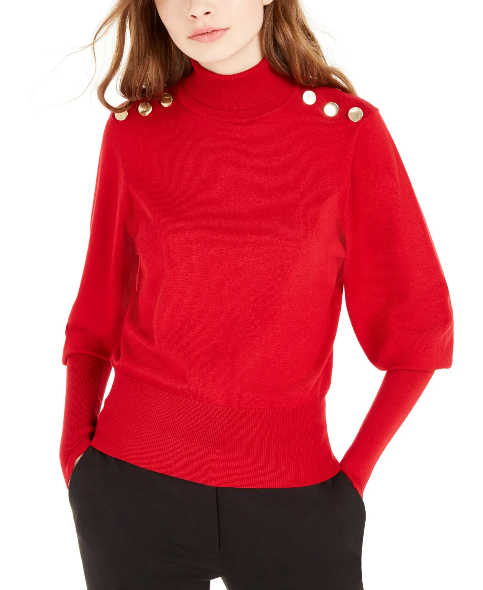 Juniors' Buttoned Turtleneck Sweater