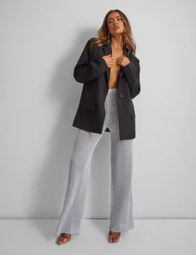 Kaiia Knitted Metallic Flared Trousers Co-ord in Silver