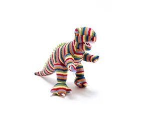 Knitted Rainbow Stripe T Rex Dinosaur