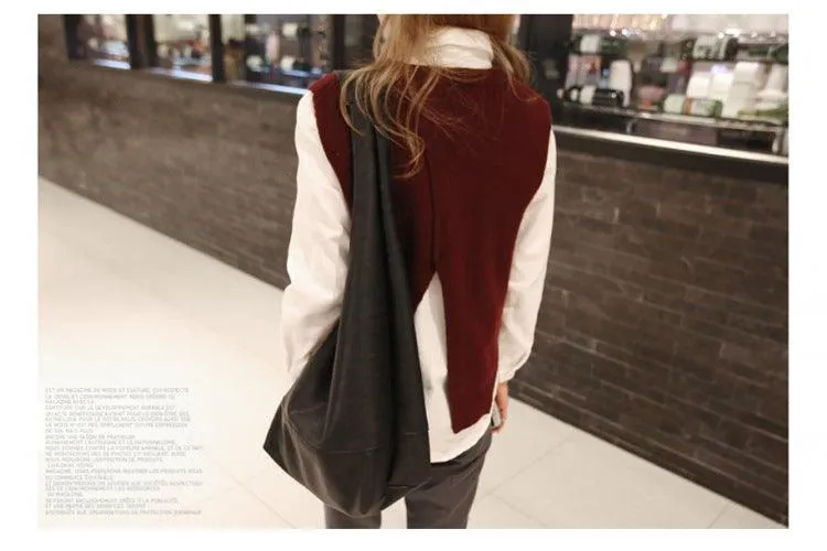 Knitted Women's Vests Korean Style Crew Neck Pullover Sweater