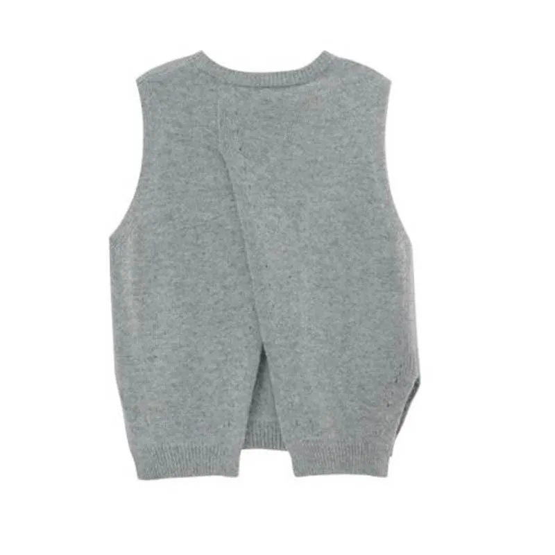 Knitted Women's Vests Korean Style Crew Neck Pullover Sweater