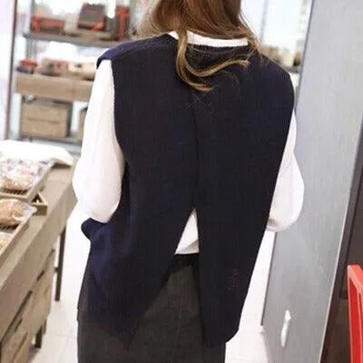 Knitted Women's Vests Korean Style Crew Neck Pullover Sweater