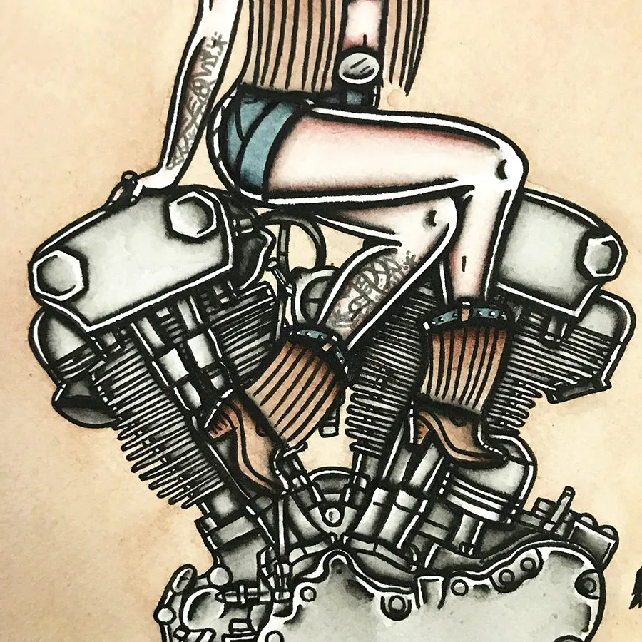 Knucklehead Engine Pinup Print