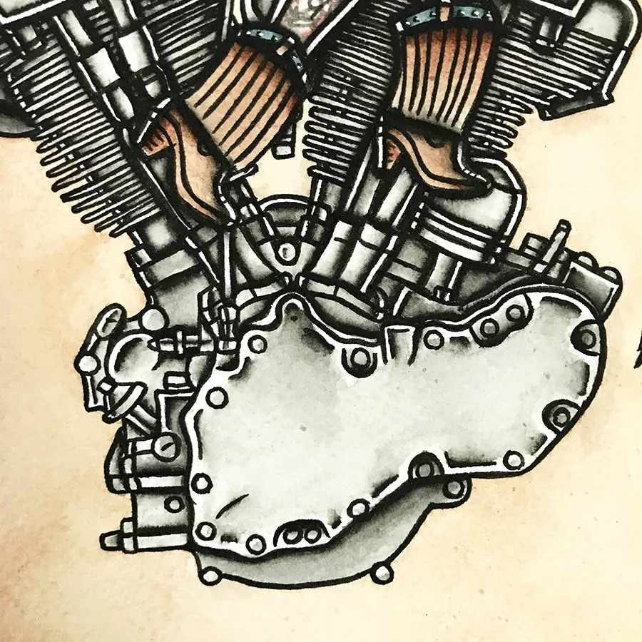 Knucklehead Engine Pinup Print