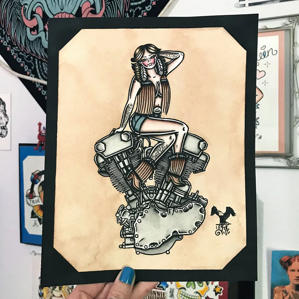 Knucklehead Engine Pinup Print