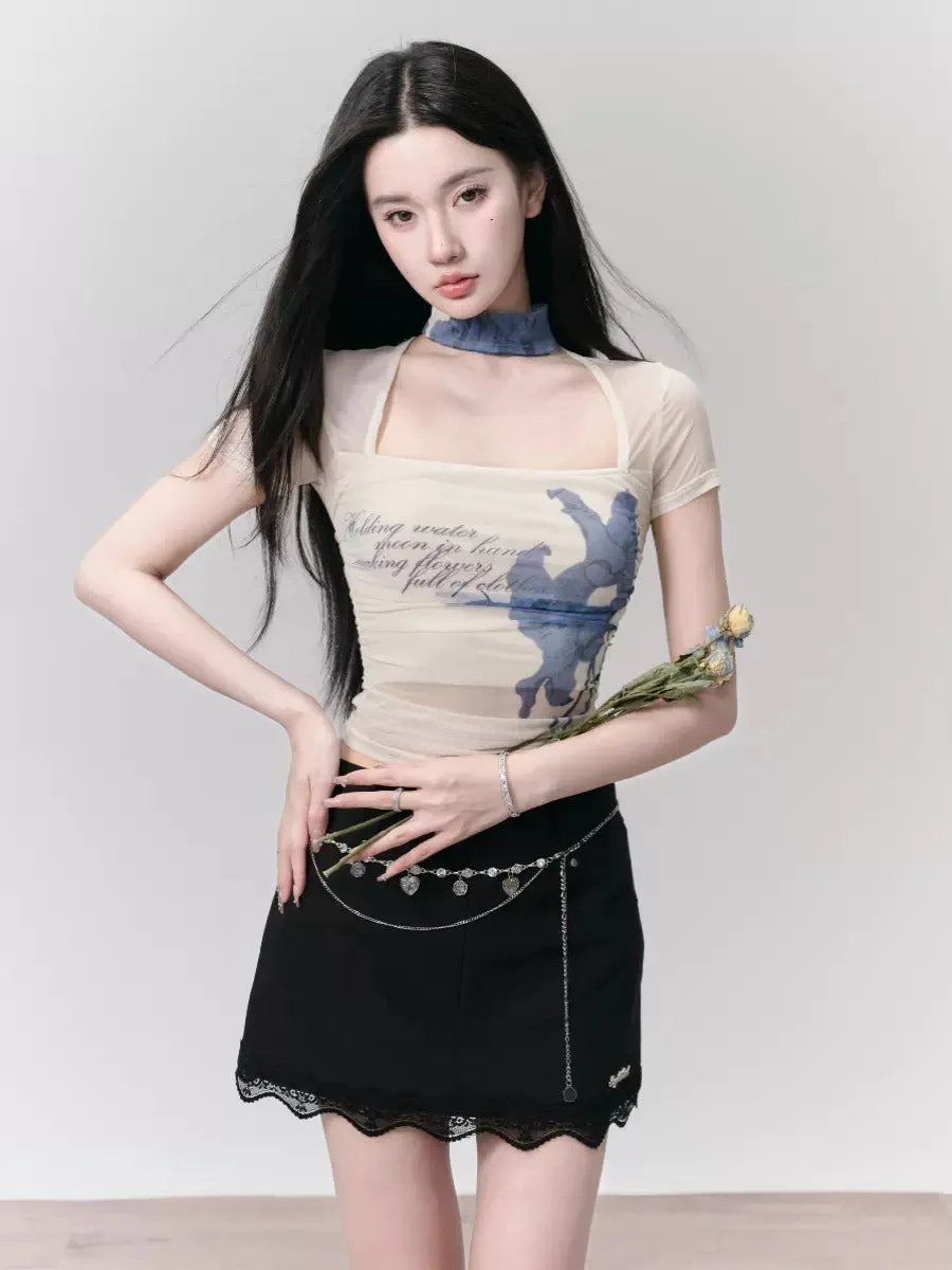 Lace Stitch Slim Hip Skirt