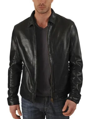 Leather Jackets Hub Mens Genuine Cowhide Leather Jacket (Black, Aviator Jacket) - 1501037