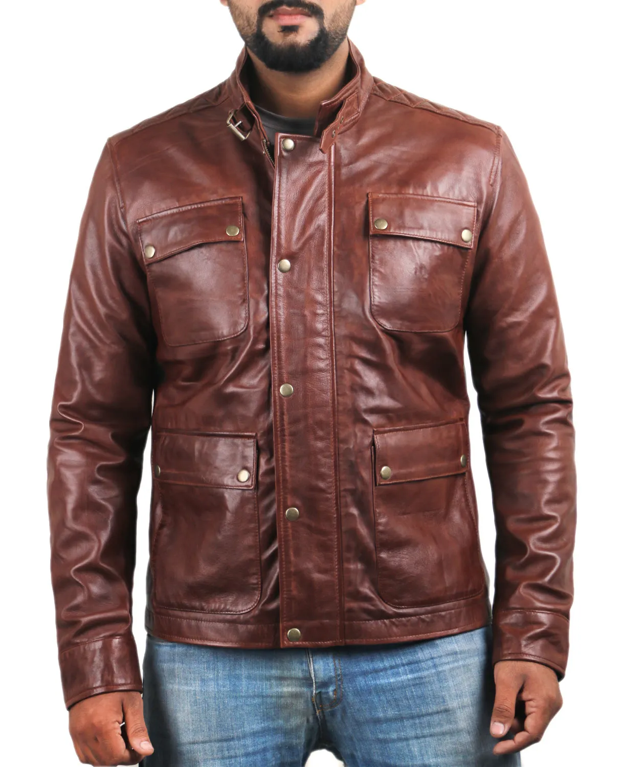 Leather Jackets Hub Mens Genuine Lambskin Leather Jacket (Black, Officer Jacket) - 1501024