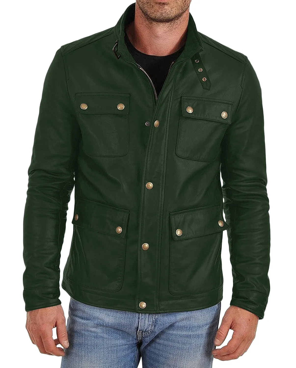 Leather Jackets Hub Mens Genuine Lambskin Leather Jacket (Black, Officer Jacket) - 1501024