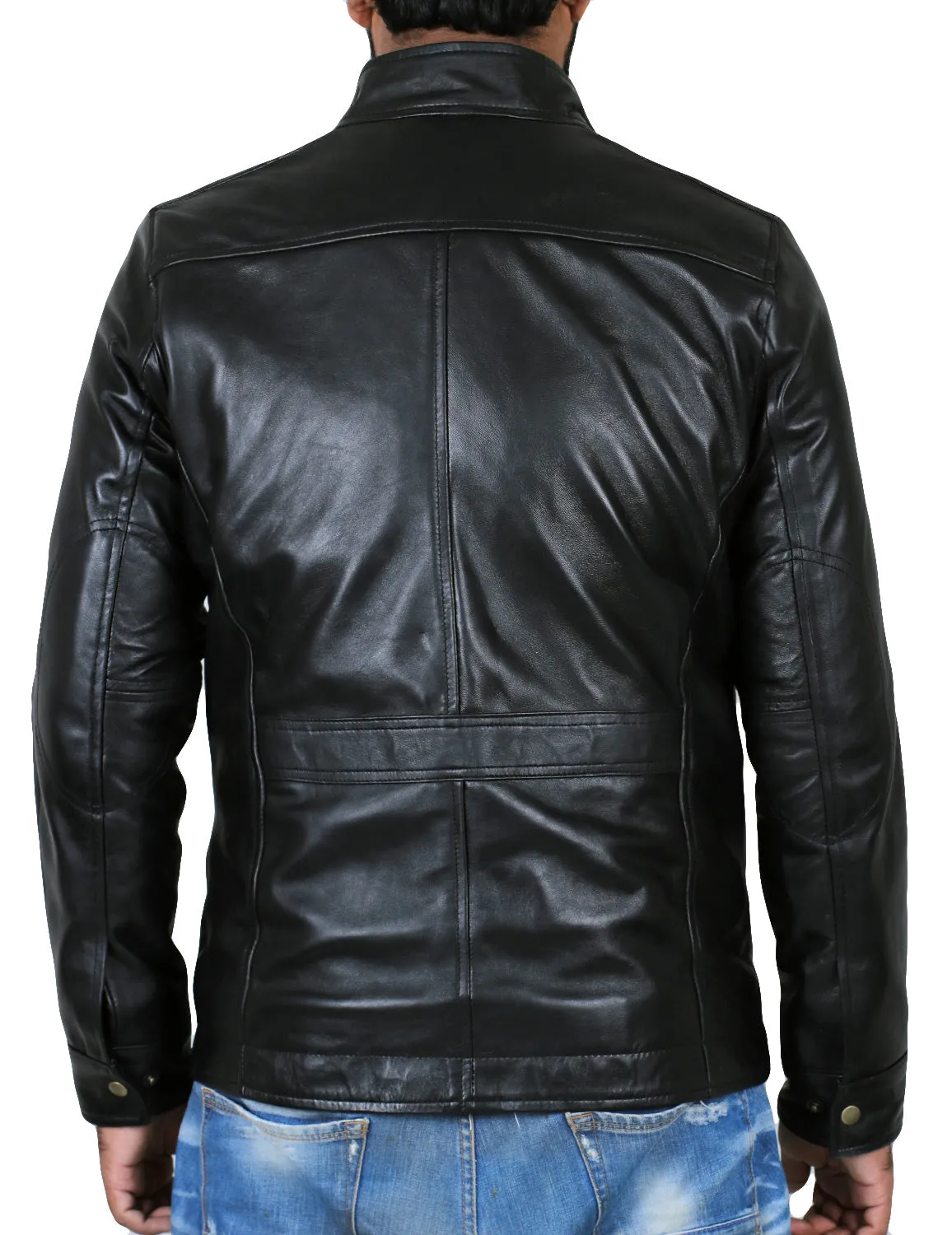 Leather Jackets Hub Mens Genuine Lambskin Leather Jacket (Black, Officer Jacket) - 1501024