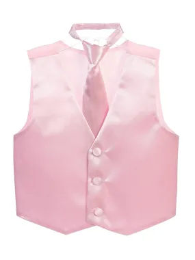 Little Boys Pink Three Button Satin Vest Tie 2 Pc Set 2-6