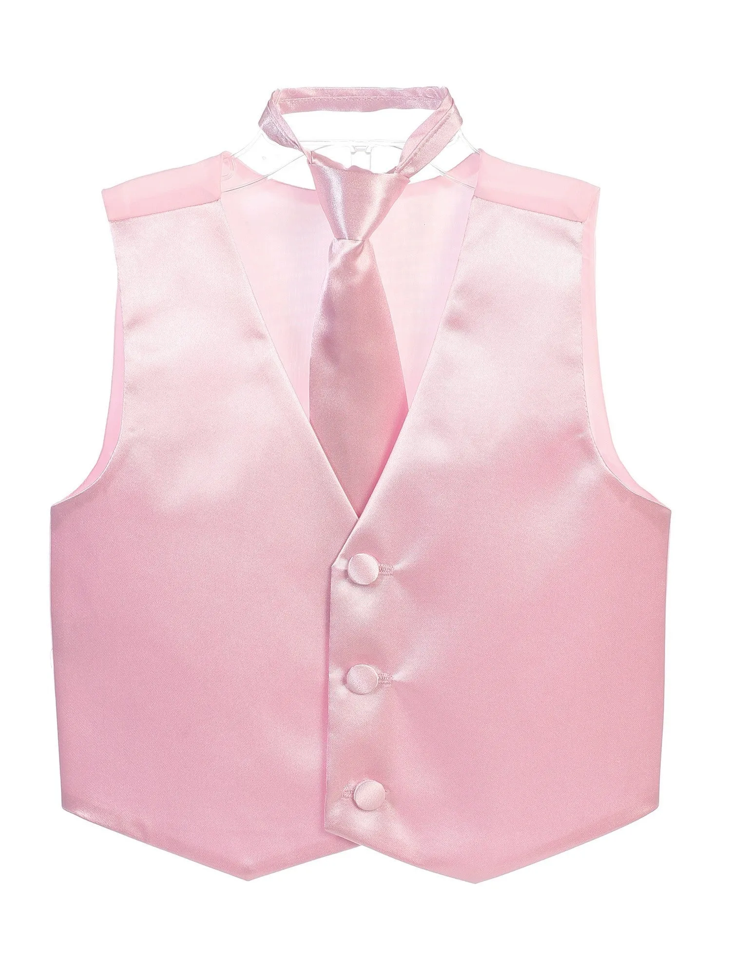 Little Boys Pink Three Button Satin Vest Tie 2 Pc Set 2-6
