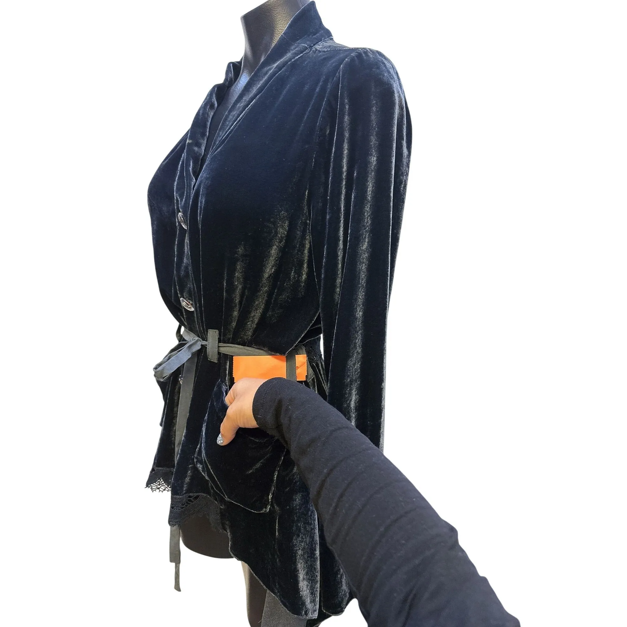 Love And Liberty Blue Velvet Tie-Waist Blazer Jacket w/Pockets Size S