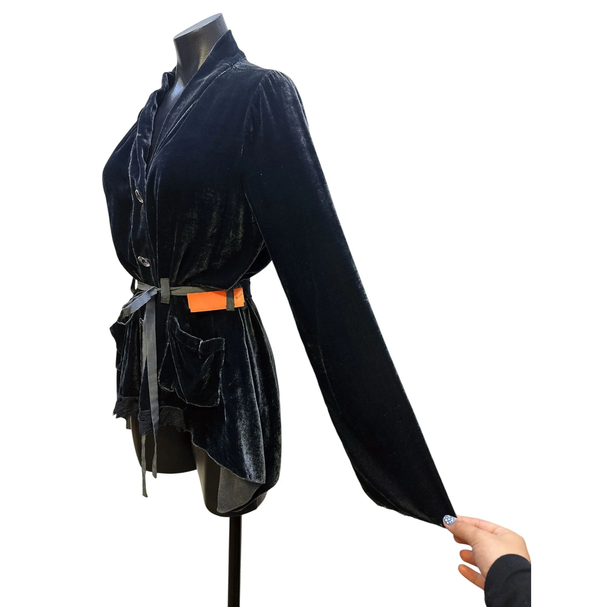 Love And Liberty Blue Velvet Tie-Waist Blazer Jacket w/Pockets Size S