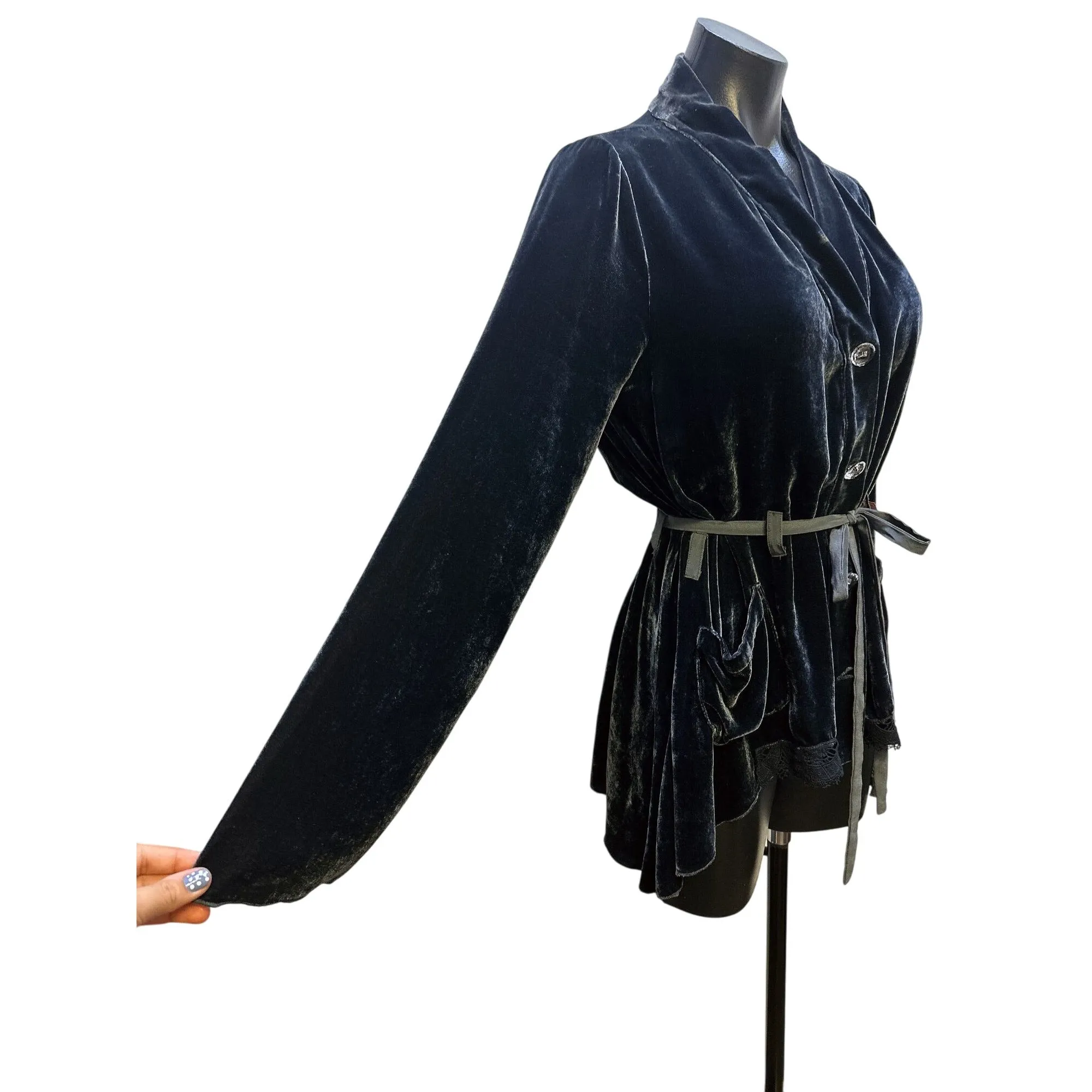 Love And Liberty Blue Velvet Tie-Waist Blazer Jacket w/Pockets Size S